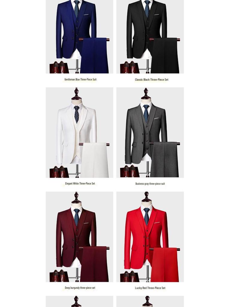 Men's Slim Fit Three-Piece Suit, Multi-Color British Wedding Tuxedo, Plus Size Groomsman Set