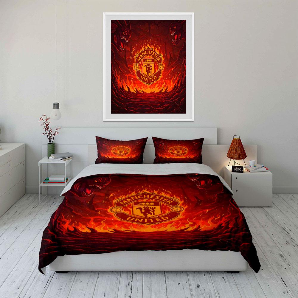 Manchester United fiery logo. Bedding sets Duvet cover sets Duvet covers Pillowcases(1 * Duvet Cover 2 * Pillowcases without duvet insert)