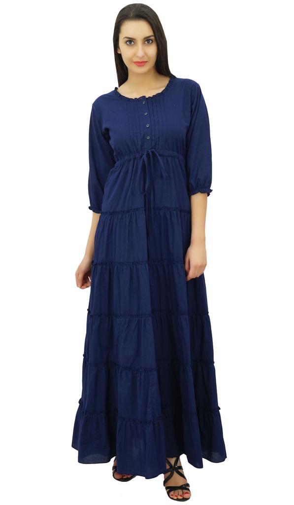 Bimba Женское летнее хлопковое платье макси с рукавом 3/4 и кулиской на талии