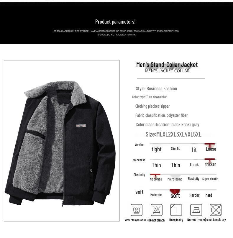 Мужская зимняя вельветовая куртка с бархатом, овчиной и воротником-стойкой - трендовая и теплая модная одежда для повседневной носки