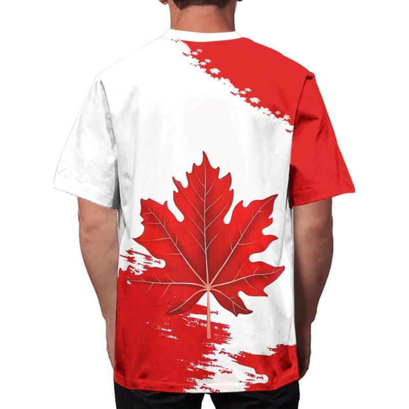 Men's Canada Flag T-Shirt Red Maple Leaf 3D Graphic Printed Creative Short Sleeve O-Neck Casual Pullover Top Summer Harajuku Tee Male Clothing