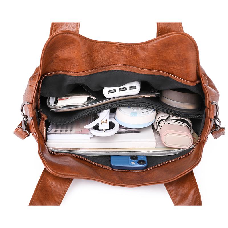 Women PU Leather Large Capacity Shoulder Bag Ladies Vintage Satchels Bags 2025 Summer Designer Handbag Tote Crossbody Bag