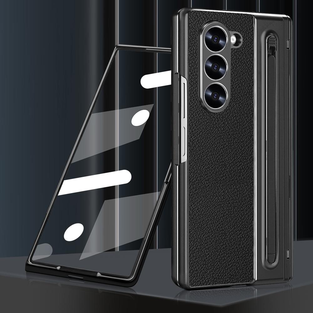 Гальванизированный Чехол-Петля для Телефона Samsung Galaxy Z Fold 6 5 4 5G Fold6 Стекло Экрана Стилус Всесторонний Держатель для Стилуса Чехол