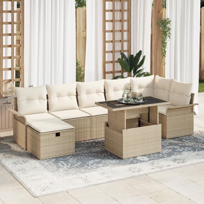 VidaXL Ensemble de canapés de jardin 8 pièces avec coussins Beige Poly Rotin 3359688