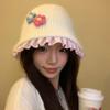 Милая плюшевая шляпа-ведро с цветком, женская осенне-зимняя теплая универсальная вязаная шапка с изображением лица, маленькая шерстяная шапка прилив