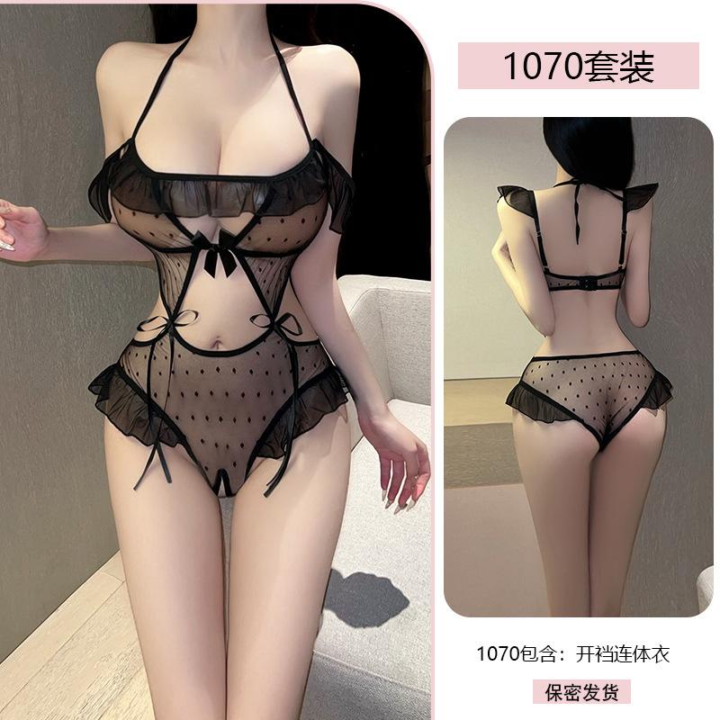 Original Erotic Underwear, Sexy and pure Desire Jumpsuit, Open-cut see-through seductive pajamas, Women's no-take uniform 1070