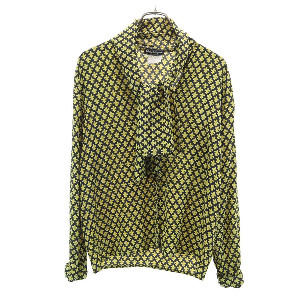 Salvatore Ferragamo Italian Silk Overall Handle Long Sleeve Shirt 44 Women Used