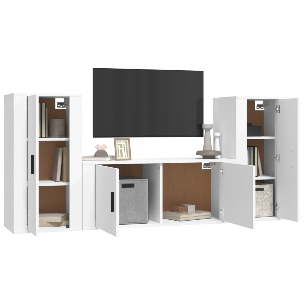 3 Piece TV Cabinet Set White Particleboard