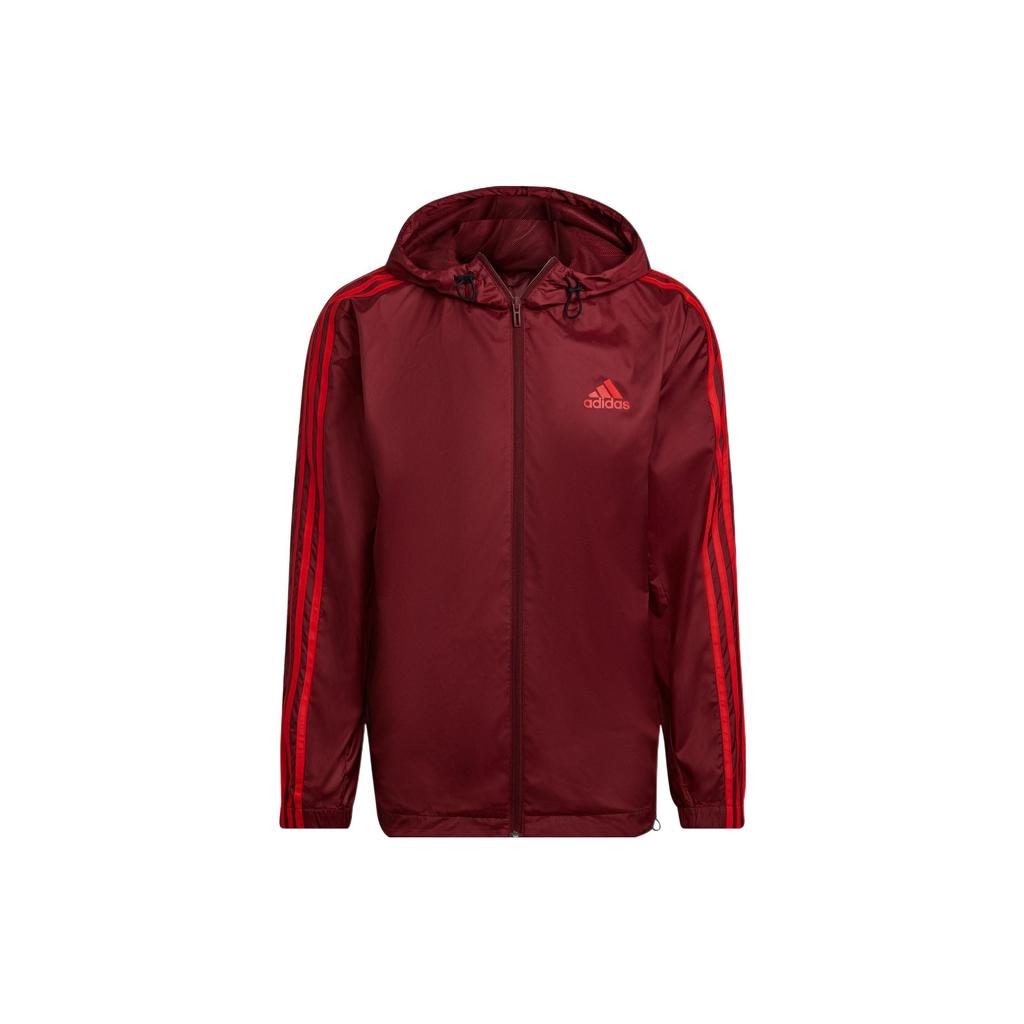 Adidas Полосатая спортивная повседневная куртка с капюшоном и логотипом, мужская верхняя одежда бордового цвета HE4319