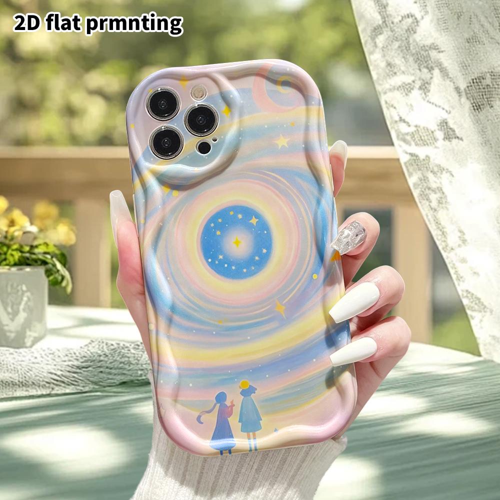 Phone case: 2D flat design suitable for iPhone 18 17 16 15 14 13 Pro protective case, swirl galaxy, perfect Christmas and Halloween holiday gift