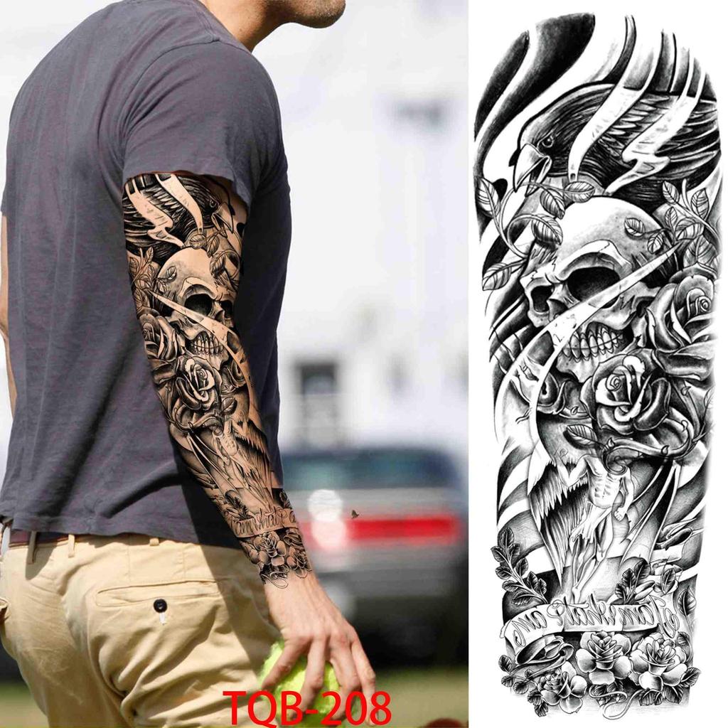 1 PC 480*170MM Full Arm Temporary Tattoo Sticker Sleeve Men Women Fashion Sexy Fake Tattoo Wolf  Lion Tiger Painting Tattoo Skull Angel Tattoo