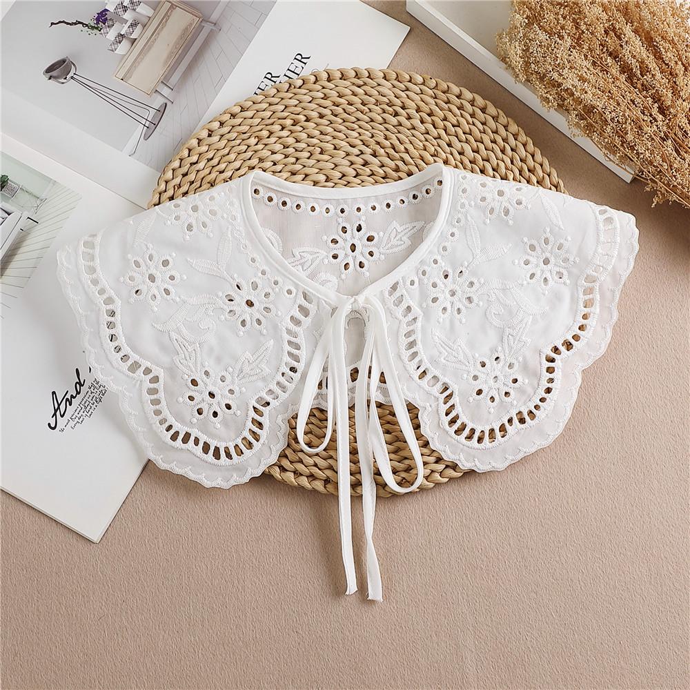 White Lace Edge Shawlette with Bow Tie and Collar for Sun Protection