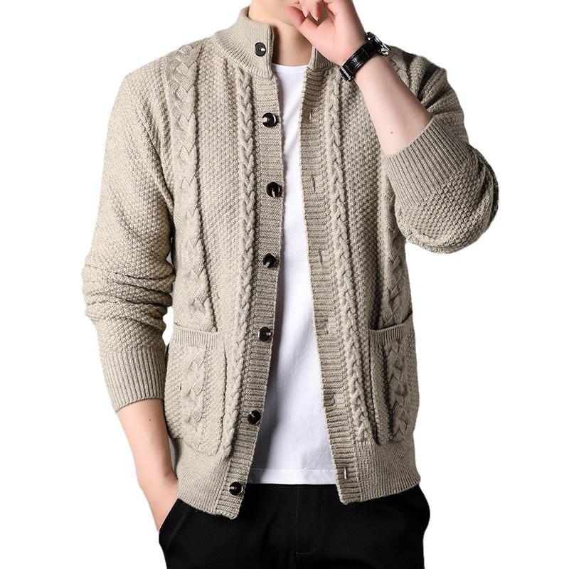 Autumn Rhombus Men's Cardigan Thick Knitted Jacket Young and Middle-aged Men's Sweater Jacket