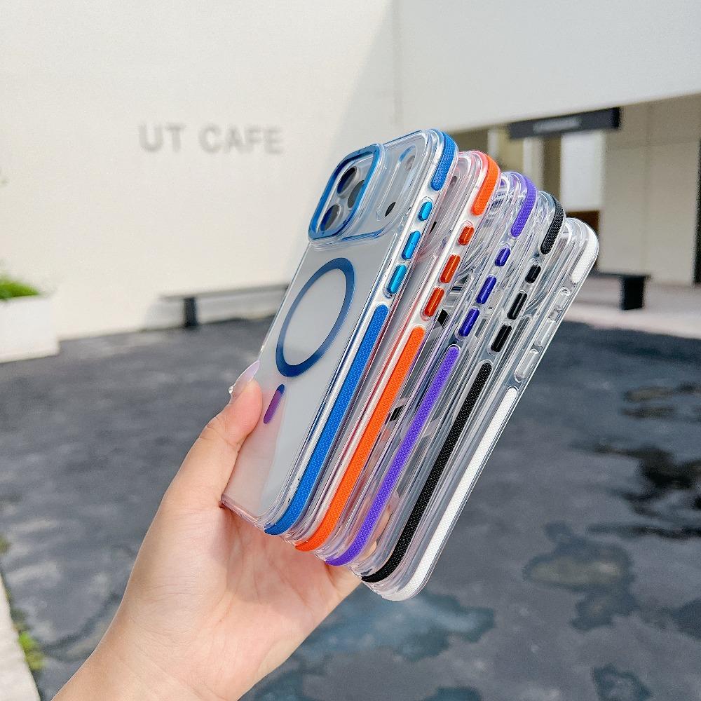 Luxury Transparent Magnetic for Magsafe Case For iPhone 17 Pro Max Air 16 15 14 Plus13 12 11 Colorful Border Shockproof Cover