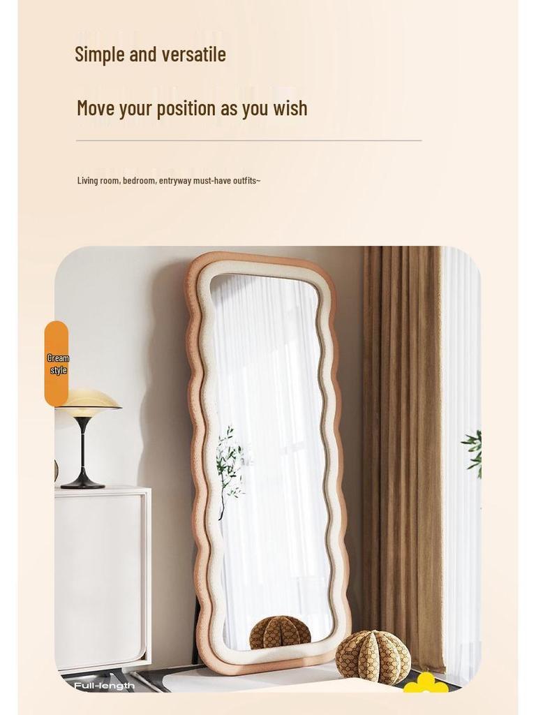 Зеркало в пол в стиле легкой роскоши: Печеньевидный с отделкой из голландского бархата и двухсторонней рамой с цветовой блокировкой