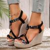 2024 Summer High Quality Women's Shoes Fashionable Open Toe Color Block Wedge Straight Open Channel Women's High Heel Sandals