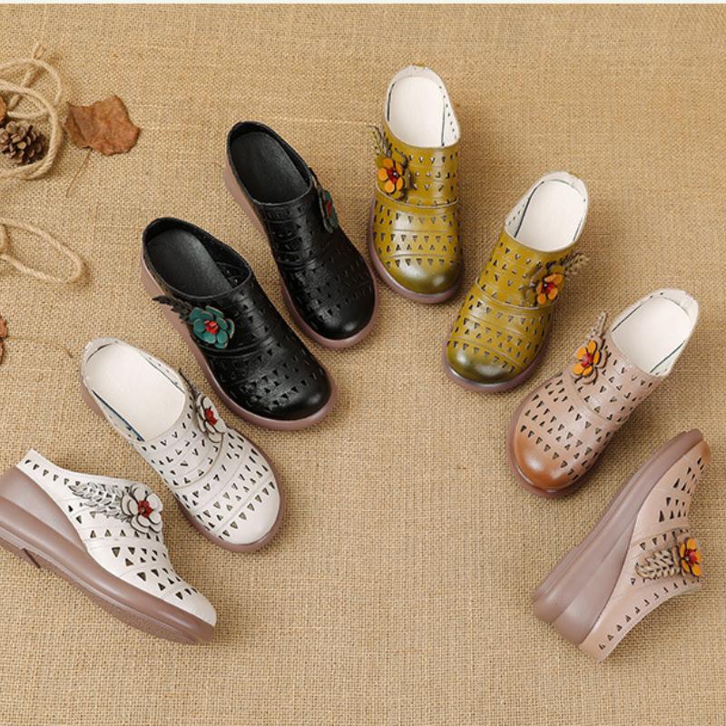 Летние туфли на платформе для женщин, сандалии без застежек, мягкие и удобные шлепанцы из натуральной кожи, дышащие шлепанцы, женские туфли на танкетке, тапочки, обувь 2025