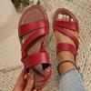 2024 New Women's Solid Color Faux Leather Flat Sandals, Casual Open Toe Summer Shoes, Lightweight Ankle Strap Sandals