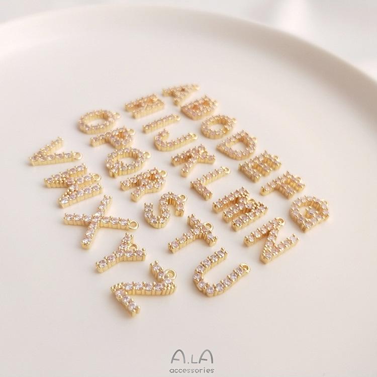 14K Gold Plated Zircon Alphabet Pendant for DIY Jewelry Accessories