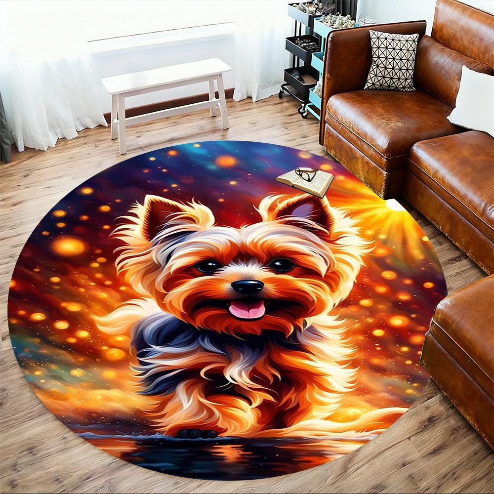 1PC Yorkshire Round Chair mat Area Rug - Non-Slip, Floor Mat for Office, Bedroom, home decor Christmas Gift c0528048