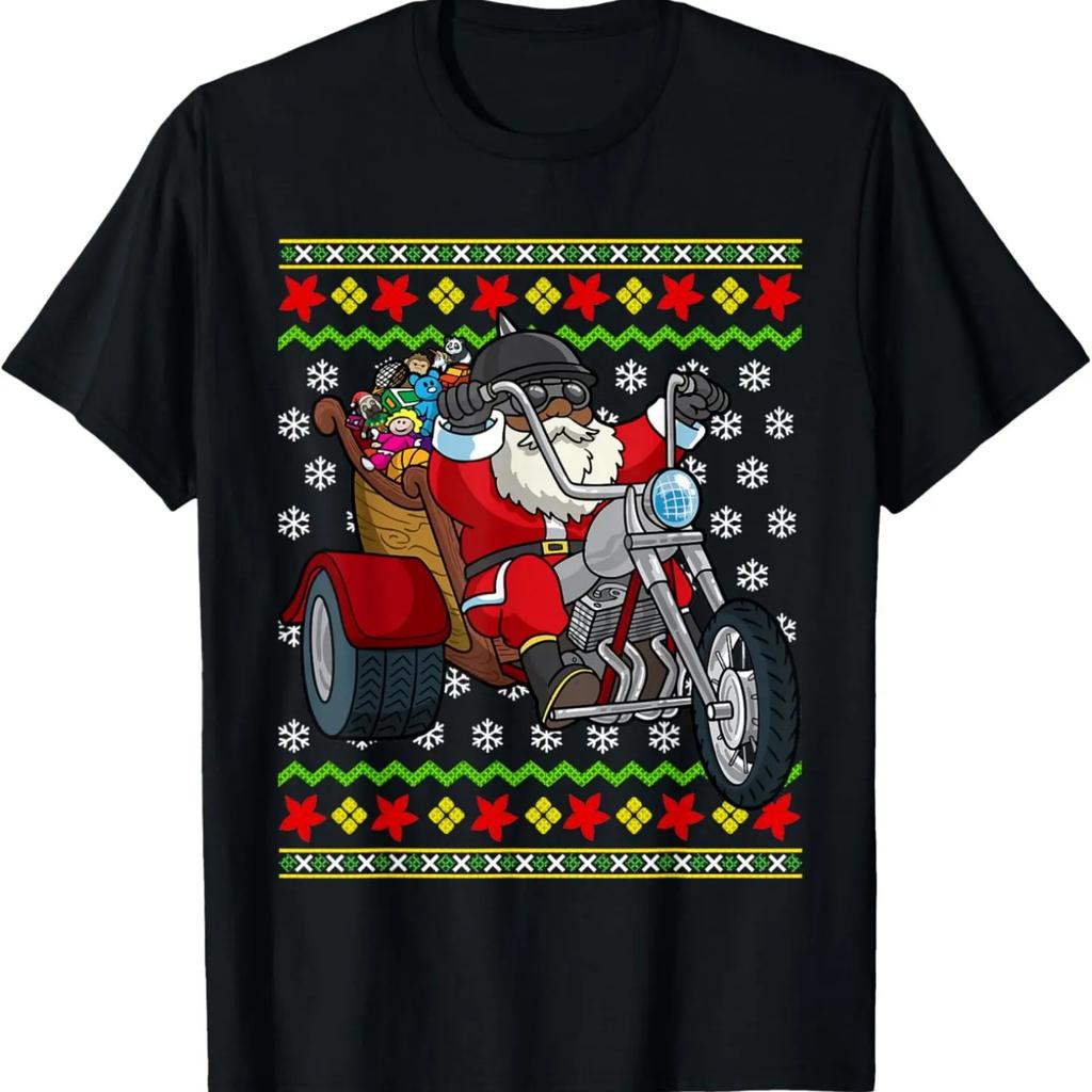 Black African American Santa Claus Biker Motorcycle T-Shirt