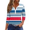 Женская мода Повседневная полосатая футболка с v-образным вырезом и декоративными пуговицами с рукавом три четверти Топ