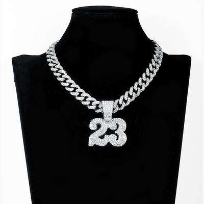 Хип-хоп Мужчины Женщины 23 цифры кулон ожерелье Iced Out Bling Кристалл 13 мм кубинская цепочка-колье ожерелья модные рок-ювелирные изделия подарок
