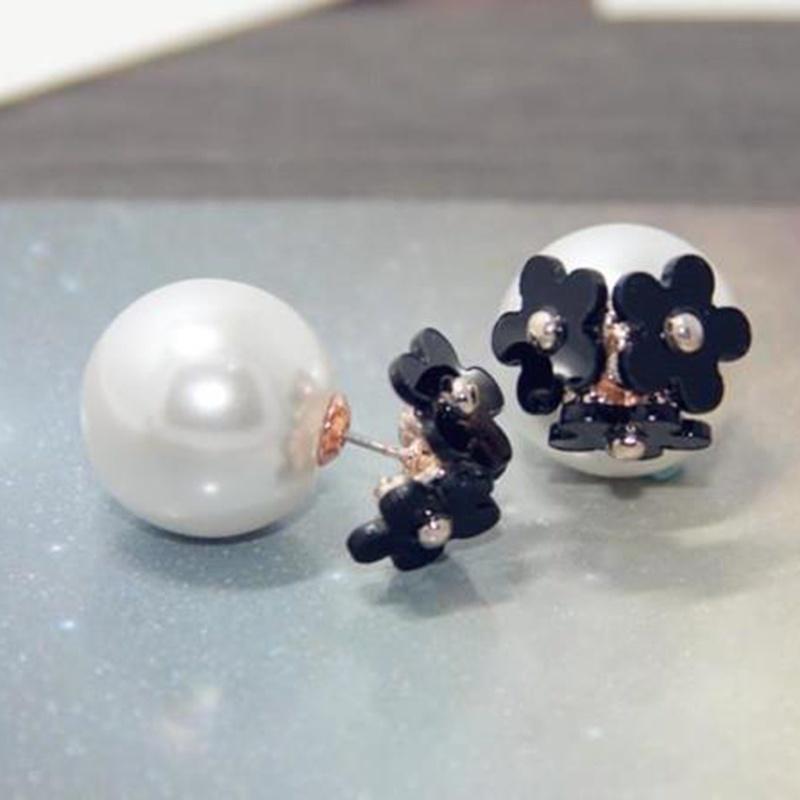 1 Pairs Fashion Simulated Pearl Ball Earrings Flower Hiphop Two Side Jewelry Double Side Stud Earring