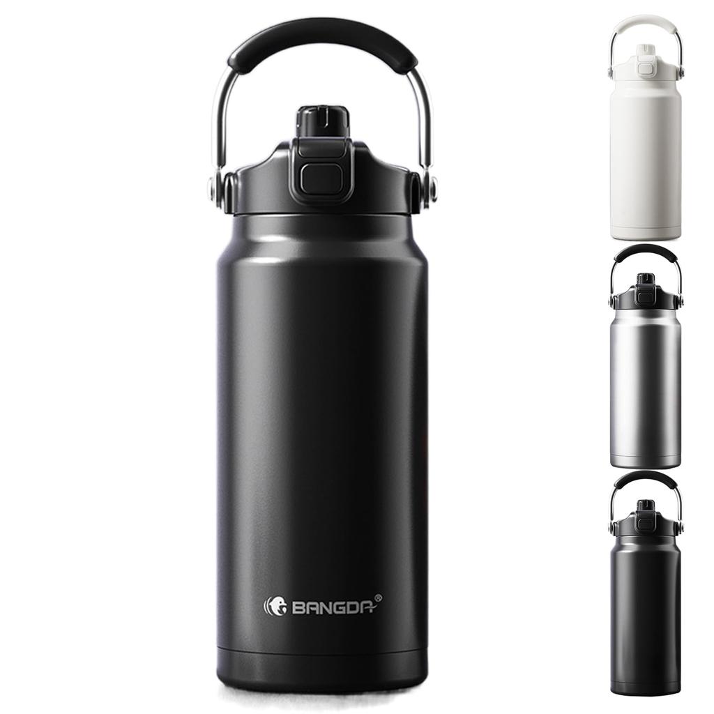 Бутылка для воды большого размера Direct с удобной термической обработкой из нержавеющей стали 316 без ручки из нержавеющей стали черного цвета, 1,9 литра, стильная, термическая, прохладная, емкость,