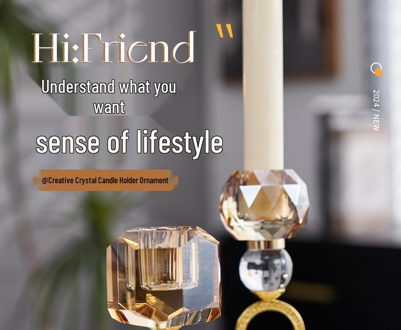 Champagne Modern Crystal Candlestick: Elegant Metal Candle Holder & Decorative Home Ornament