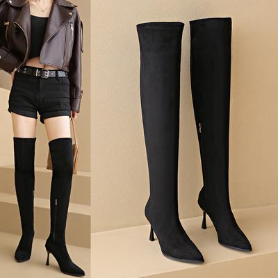 Модная обувь большого размера, женская, зимняя, 2024, сексуальные женские сапоги выше колена на шпильке, стильные, заостренные, черные, эластичные сапоги Zapatos De Mujer