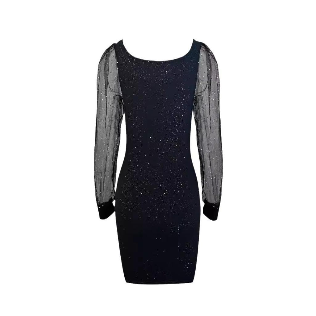 Элегантное вечернее платье бодикон с V-образным вырезом и сетчатыми рукавами, 2024