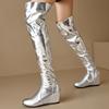 Gold Silver Over the Knee High Boots Women Winter Shoes New 2024 Trend Luxury Wedge Heels Women's Long Boots Large Size Footwear