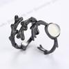 New 2PC Couple Ring Fashion Moonlit Forest Thorns Creativity Flowers Black Bud Adjustable Pair Lovers Rings Jewelry Gift