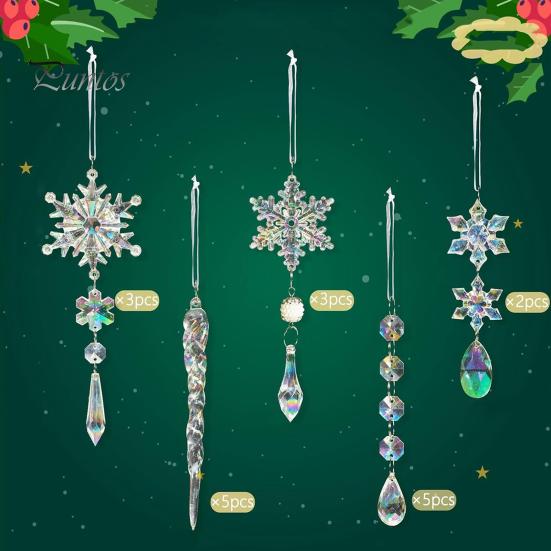18Pcs Christmas Snowflake Ornaments Hanging Acrylic Crystal Snowflakes Icicle Drop Decorations for Christmas Tree Winter Party Decor