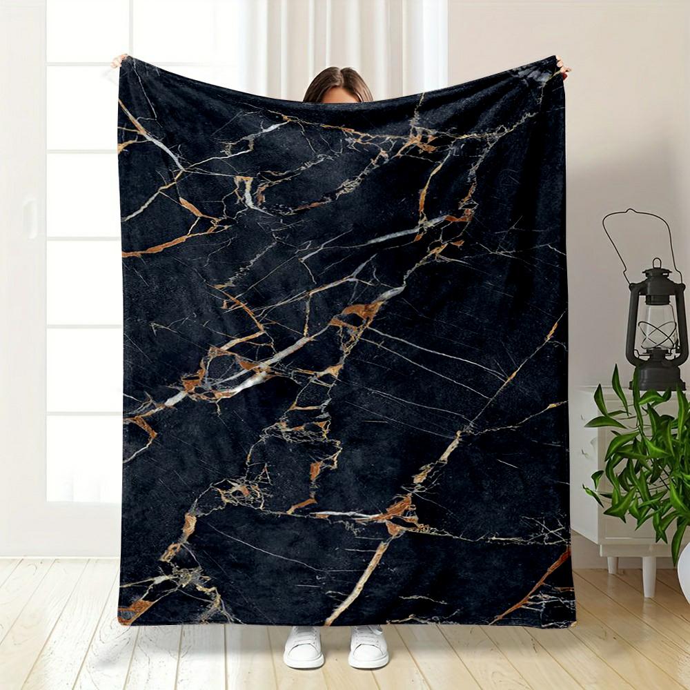 Black Marble Texture with Gold Veins - Flannel blanket for bedroom, living room, sofa, and nap.