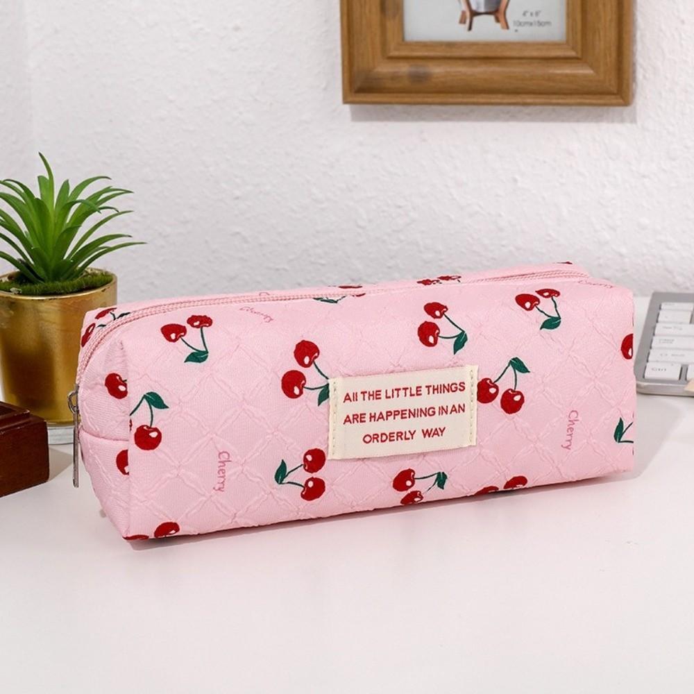 Cherry Print Pen Bag Large Capacity Pencil Pouch Stationery Organizer  School Office Supplies