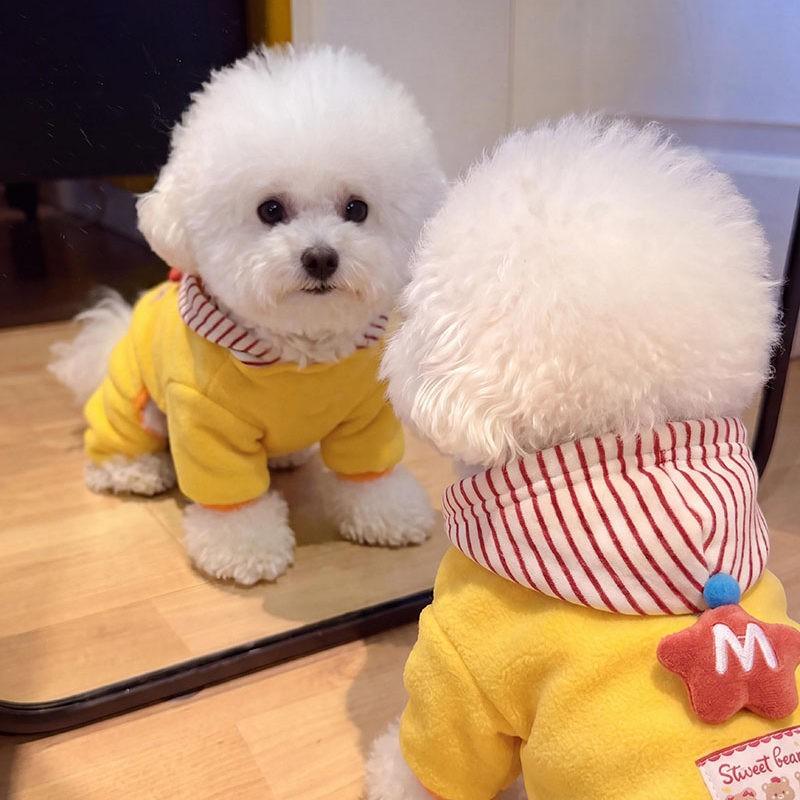 Winter Pet Dog Hoodie Four-Legged Clothes Teddy Bichon Cat Star Belly Protection Traction Design