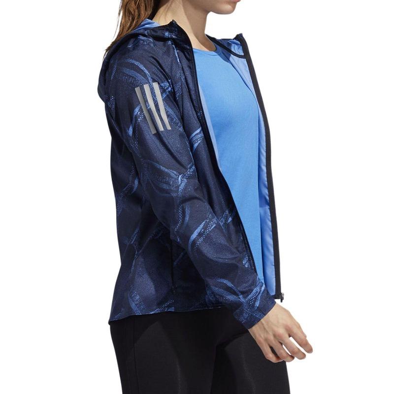 adidas Куртка W Own The Run с капюшоном и застежкой-молнией с длинным рукавом, женская куртка темно-синего цвета DZ2011