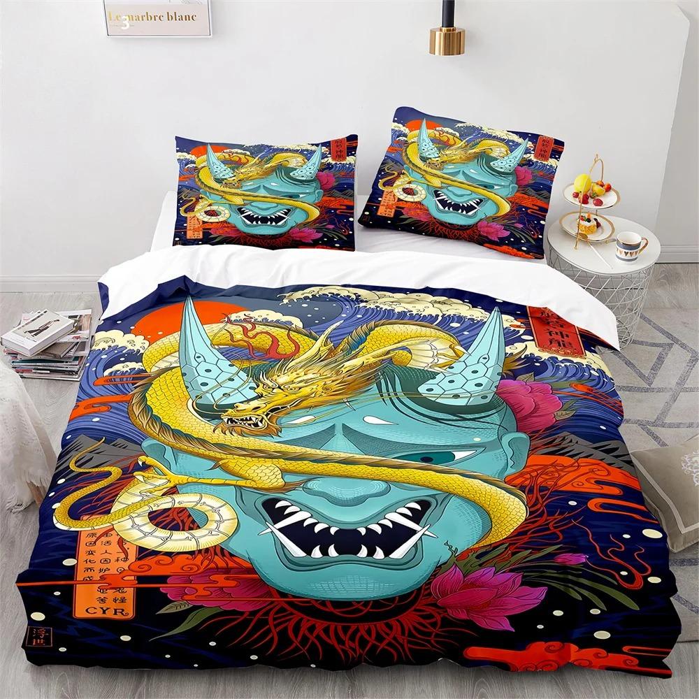 Ukiyo-Eduvet Cover Set Japanese Style Bedding Set Polyester Comforter King Queen Size Quilt Cover Set For Kids Boys Girls