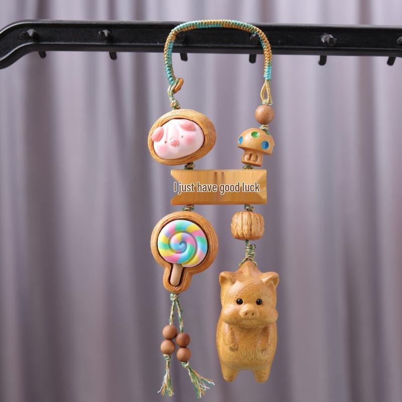Golden Sandalwood Cute Star Gourd Car Pendant for Peace