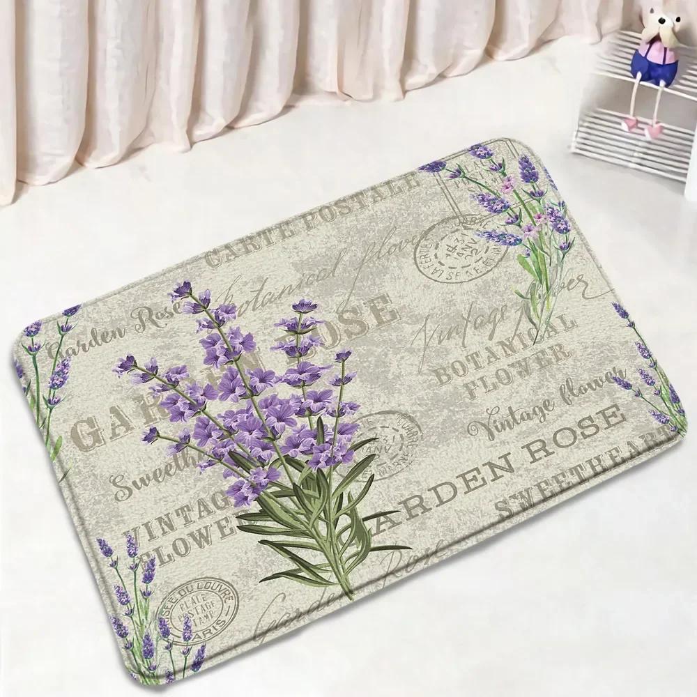 Purple Lavender Bath Mat Set Nature Flowers Plants Butterfly Modern Home Carpet Bathroom Decor Non-Slip Rugs Toilet Lid Cover