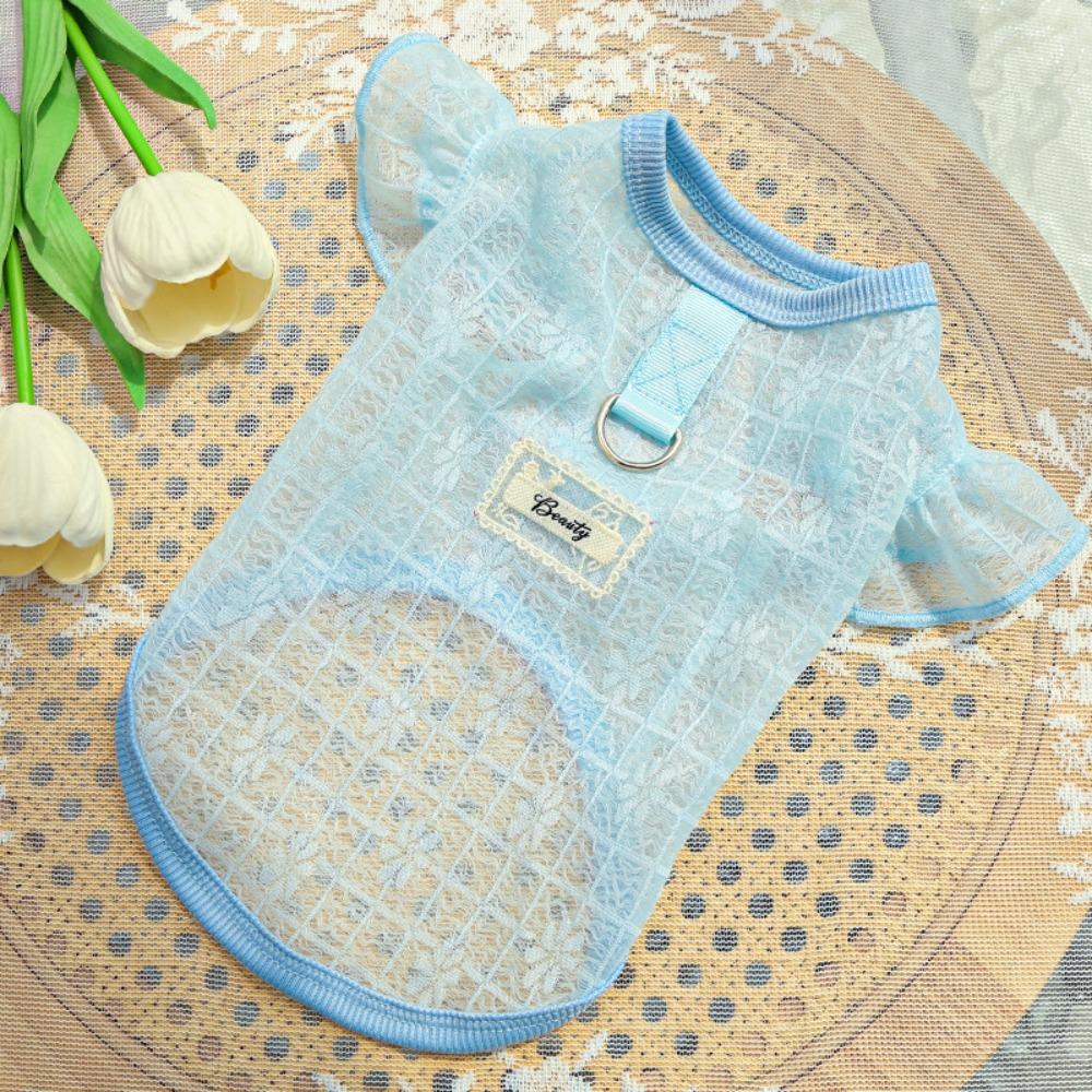 Thin Mesh Dog Cooling Vest Breathable Flying Sleeves Cat Sunscreen Vest Flower Print D-Ring Design Pet T-shirt Puppy Clothes