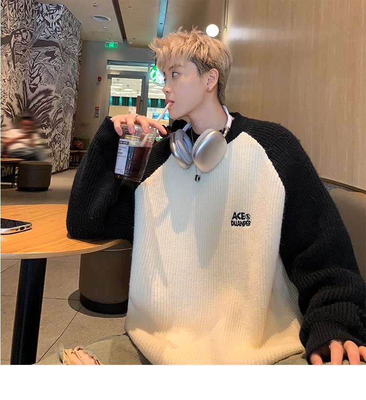 Мужской свитер свободного покроя из толстой европейской пряжи - японский ретро, рукав реглан, зимний студенческий стиль