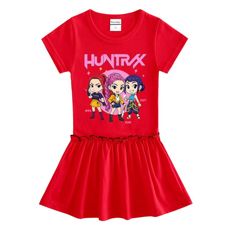 Girls Kpop Rumi Mira Zoey Hunters Print Raglan Sleeves Pleat Dress