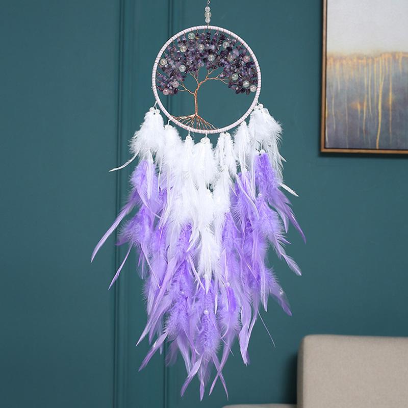 Tree Of Life Dream Catcher Handmade Pink Gravel Wall Hangings Feather Craft Home Decor Wind Chimes Dreamcatchers Room Decorate Quality