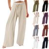 Women's 9-pant Casual Loose High Waist Cotton Linen Wide Leg Long Pants With Pockets