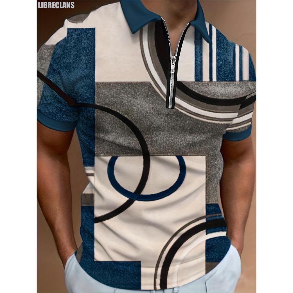 Мужской мяч для поло в клетку в стиле ретро, напечатанный на 3D-принтере, на молнии, модный топ с короткими рукавами