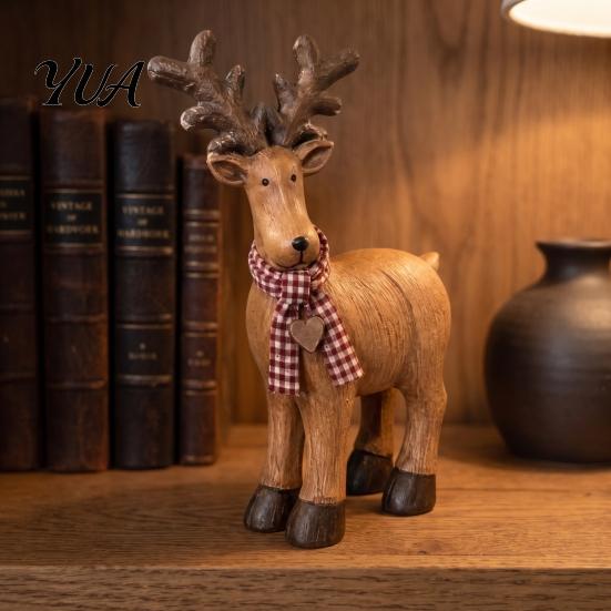 Tiered Tray Seasonal Ornaments Rustic Elk Ornament, Handcrafted Resin Deer Figurine, Decorative Handmade Crafts for Gifts Wildlife Sculpture