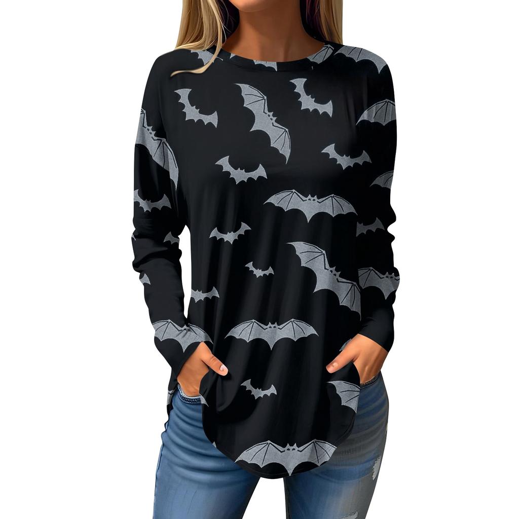 Tee Shirts For Women Fall Casual Long Sleeve Shirts Sweatshirt Halloween Printing Top Pullover